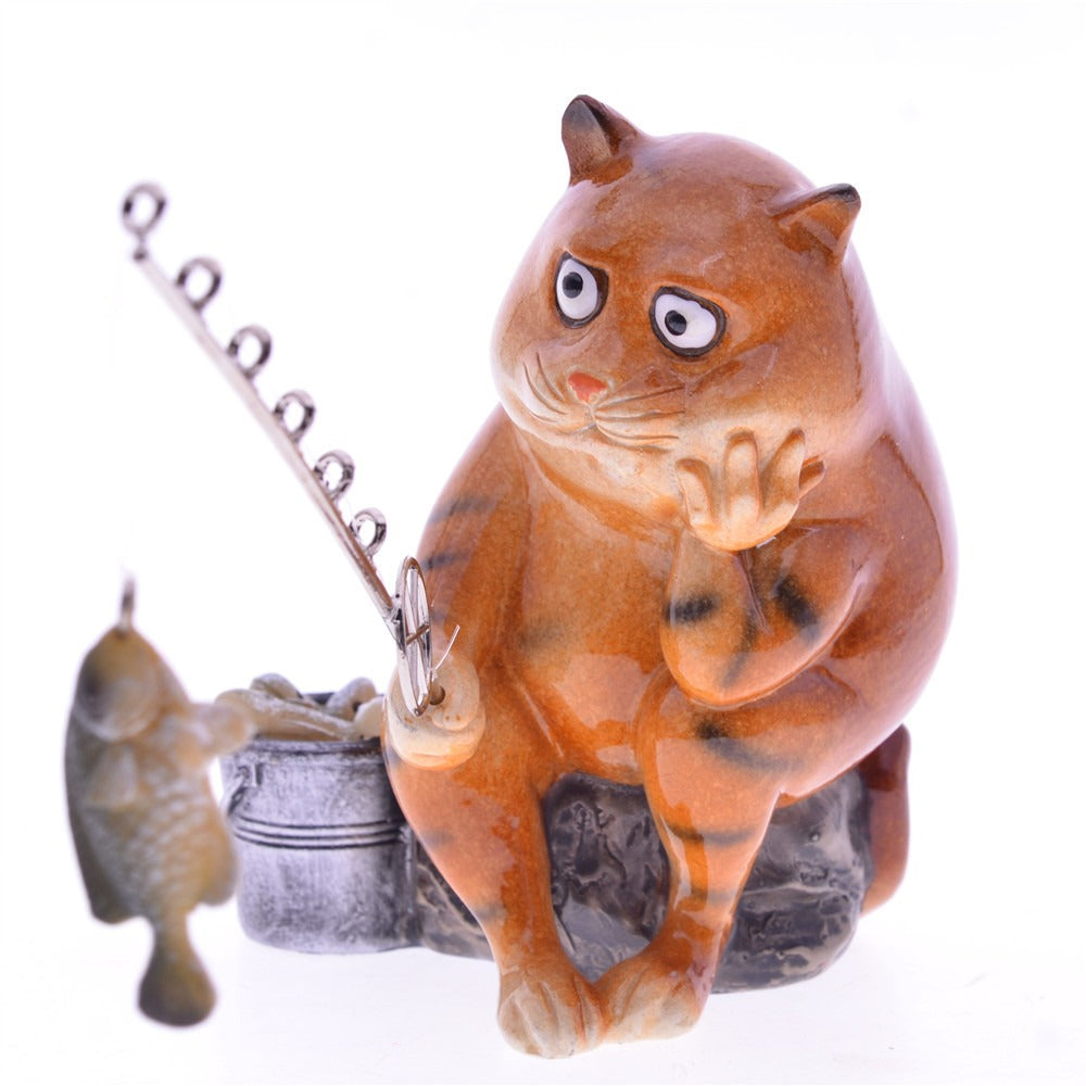 Cat fishing resin ornament for home